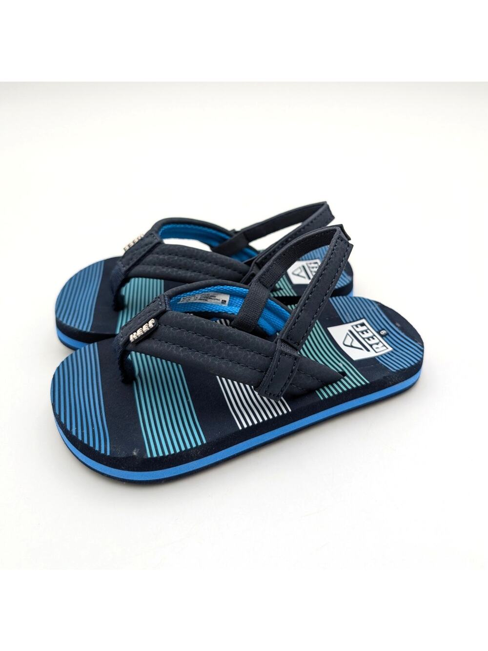Reef Little Ahi Flip Flops Sandals Kids' Deep Sea Stripes Size US9 EU25